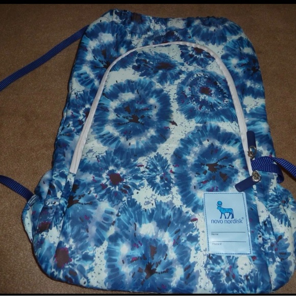 Novo Nordisk Blue Tie-Dye Backpack zippered compartment pockets